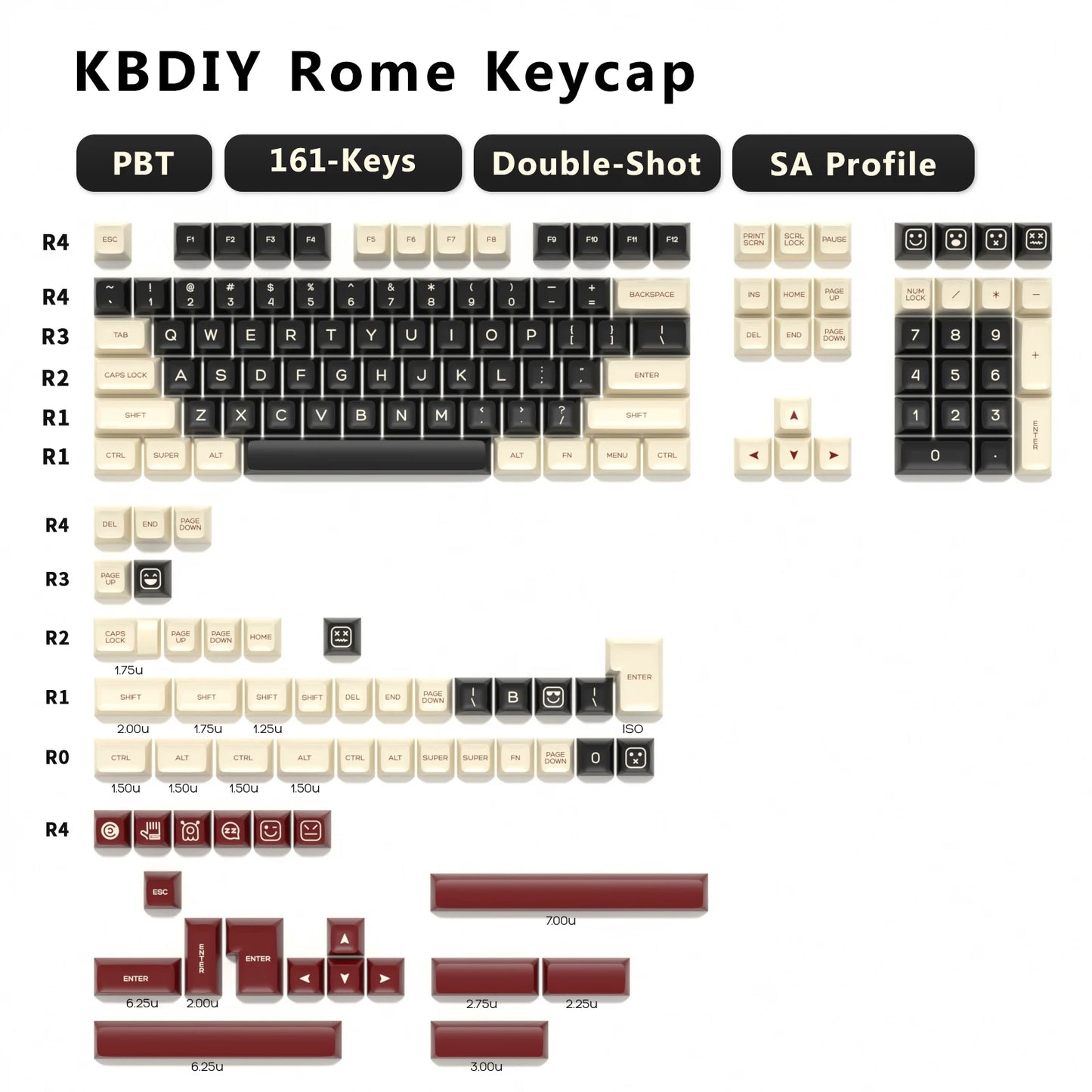 KBDiy Keycap Set Double Shot PBT White Keycaps