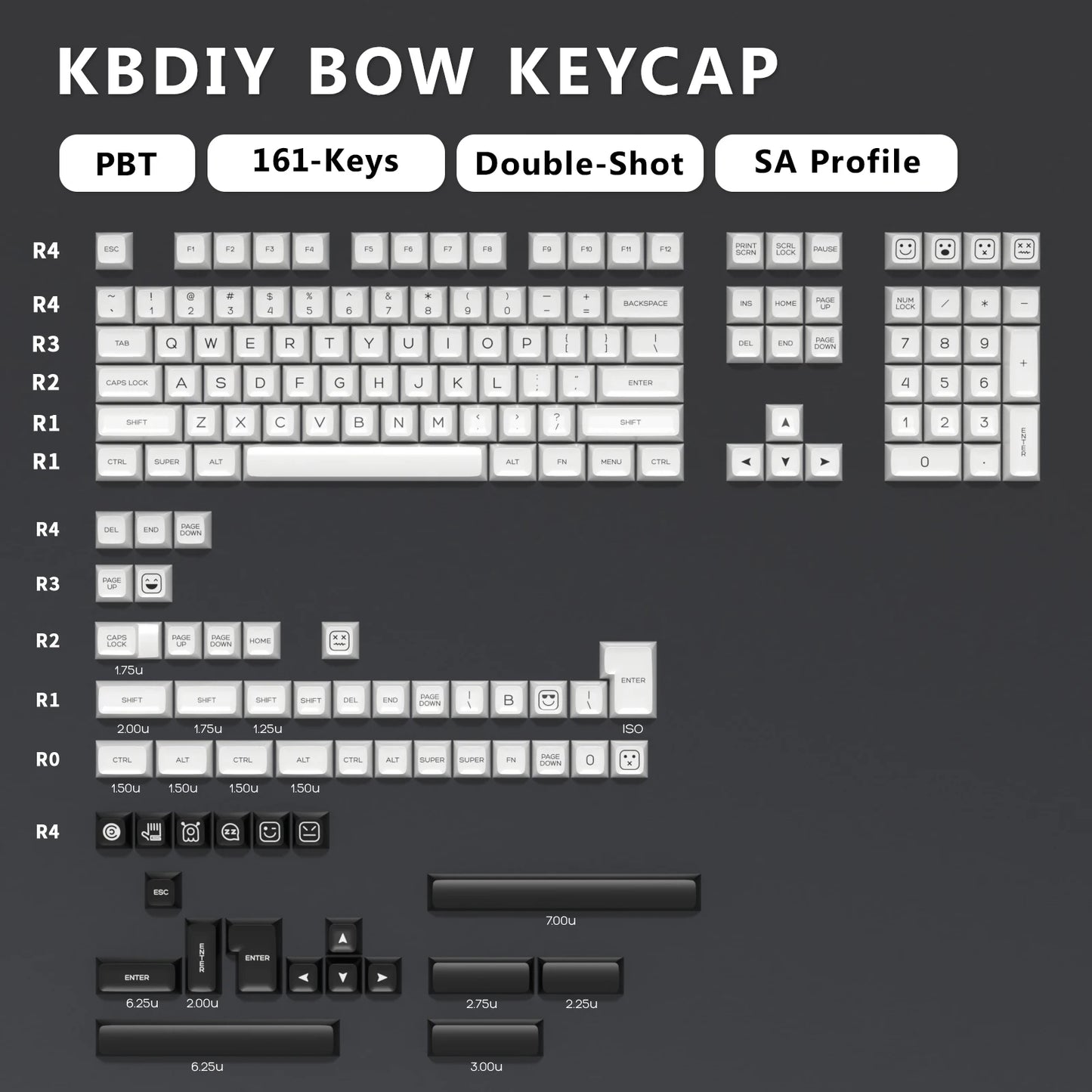 KBDiy Keycap Set Double Shot PBT White Keycaps