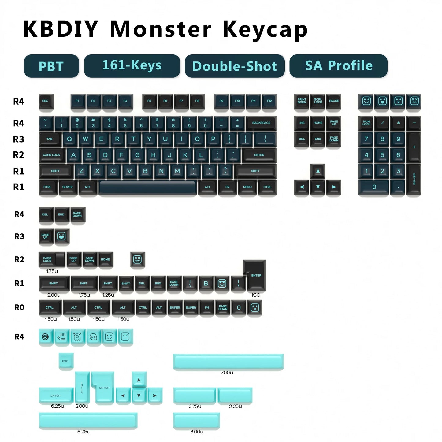 KBDiy Keycap Set Double Shot PBT White Keycaps