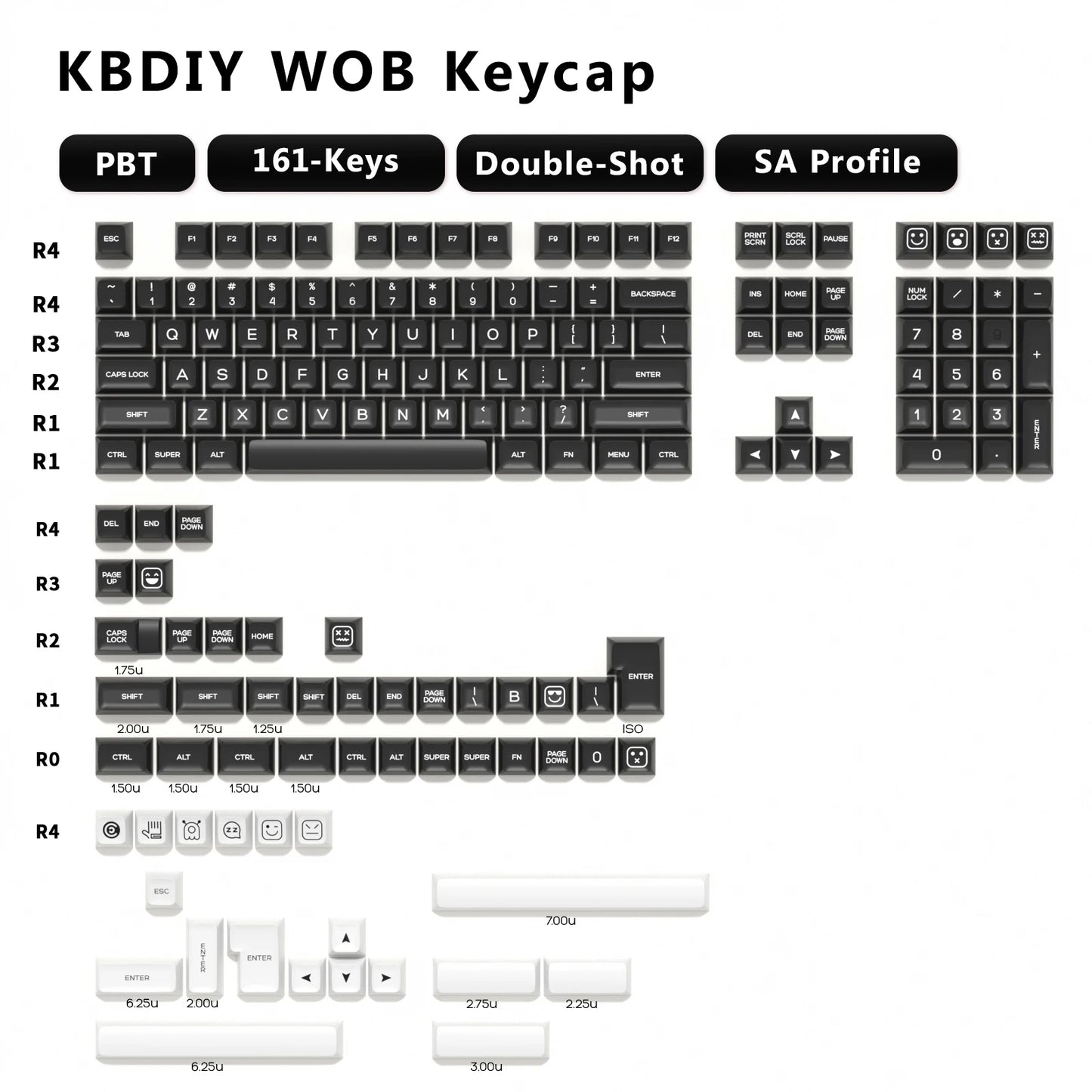 KBDiy Keycap Set Double Shot PBT White Keycaps