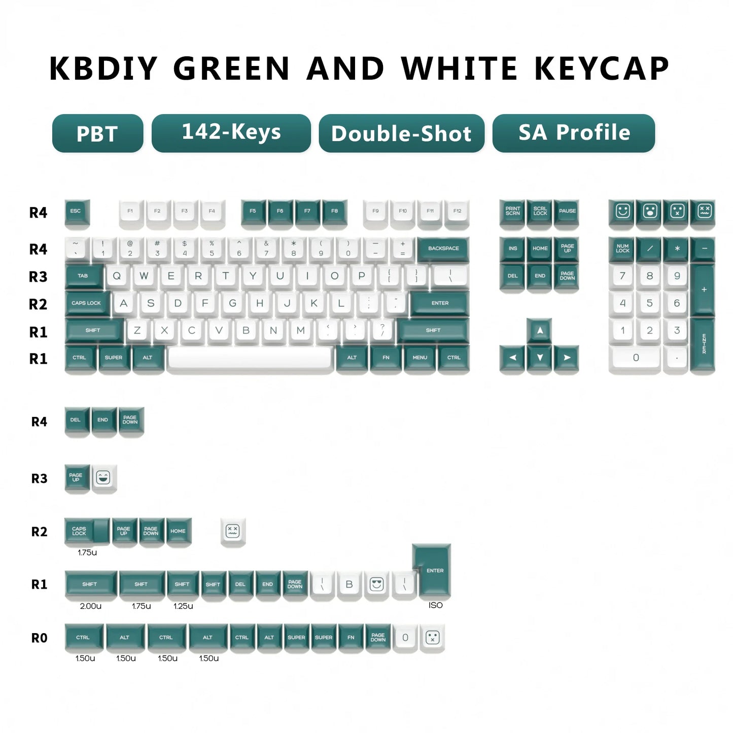 KBDiy Keycap Set Double Shot PBT White Keycaps